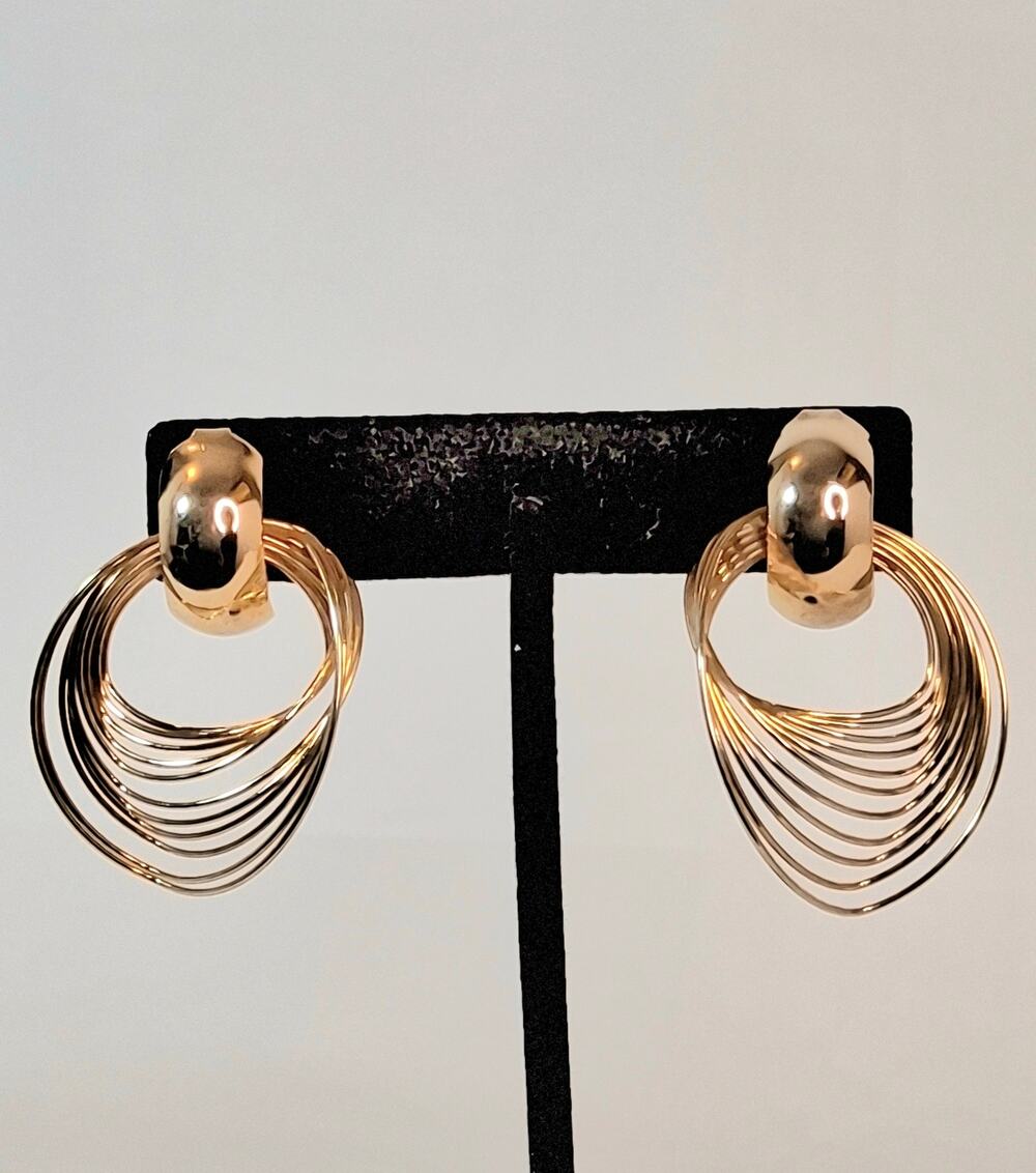 Vintage Gold Tone Multi Twisted Wire Door Knocker Earrings Y2K Modernist